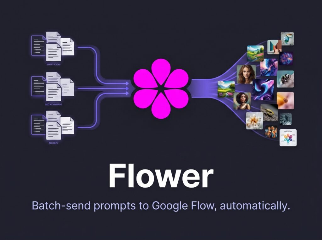 Flower | Batch-send prompts to Google Flow, automatically. using the attached flower logo, 202606191654